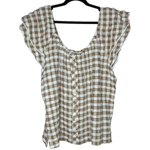 Matilda Jane Annabelle Off-Shoulder Gauzy Plaid Gingham Blouse Top Plus Size XXL